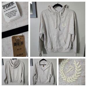 Victoria's Secret PINK full Zip Lounge Hoodie,  XS, NWT Oatmeal